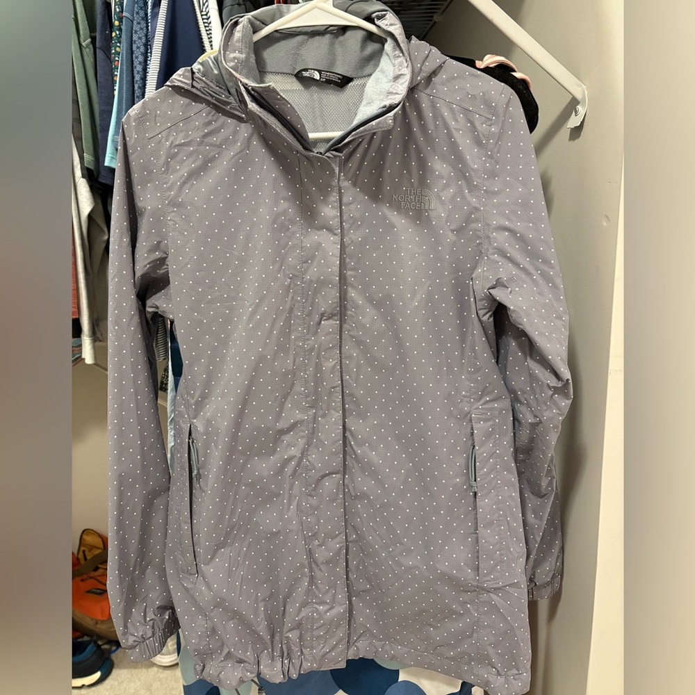 North Face Gray Polka Dot Rain Jacket